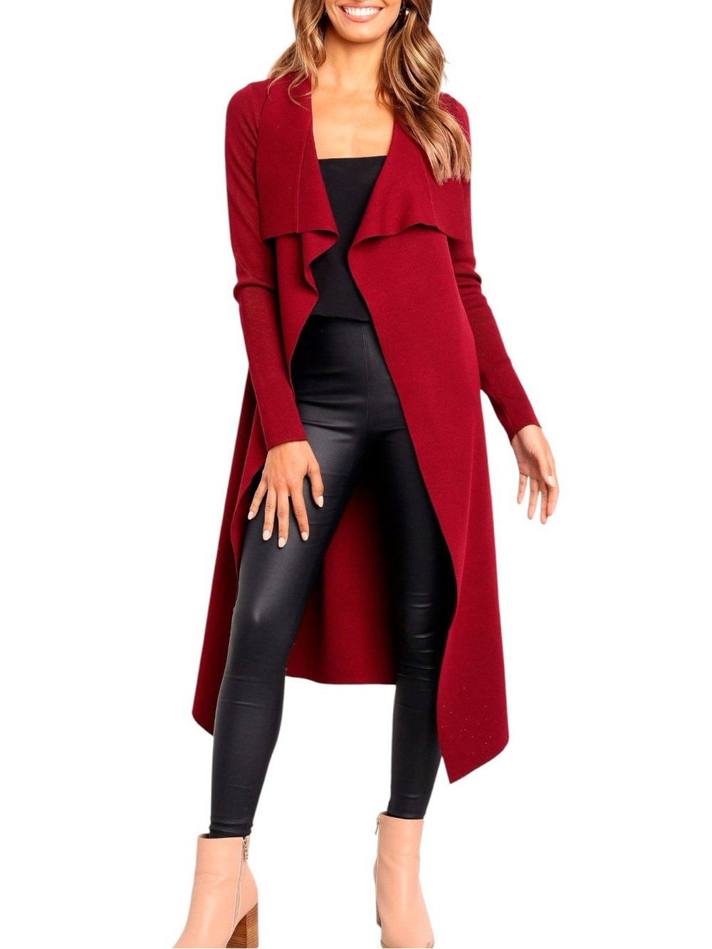 NWT Petal & Pup Audrina Burgundy Tie Front Longline Cardigan In Red - XS